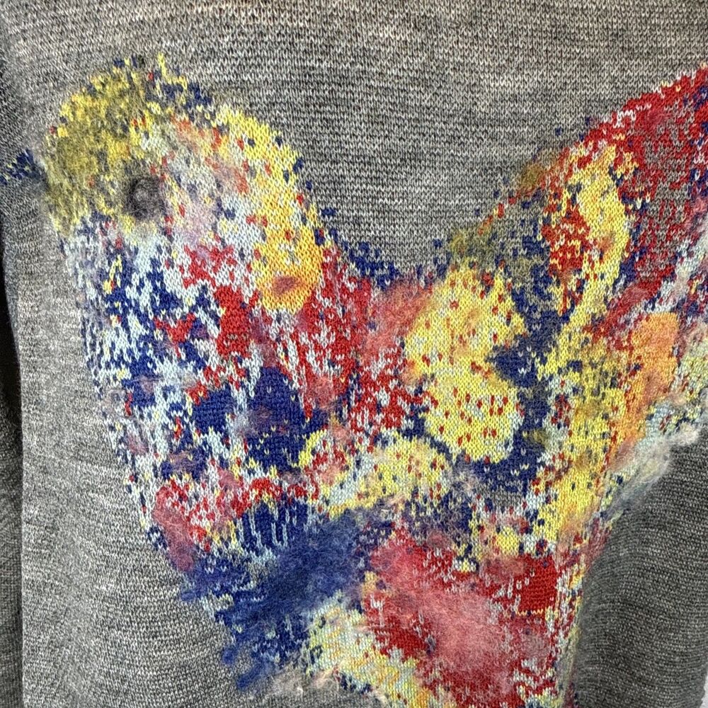 Anthropologie Hummingbird Art Sweater Starla M. Hoffman Size XS Pullover Gray - Picture 2 of 11
